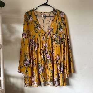 Free People Long Sleeve Yellow Mini Dress